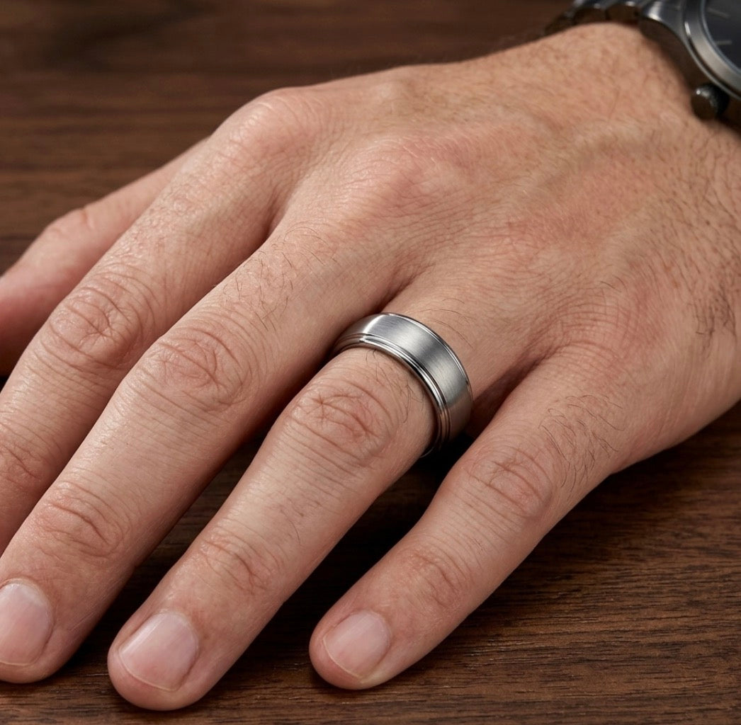 The Legacy Slim: 6mm Silver Brushed Tungsten Band with Stepped Polished Edges