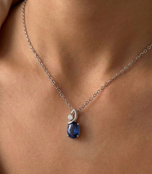 Sterling Silver Sapphire Oval Cut Necklace