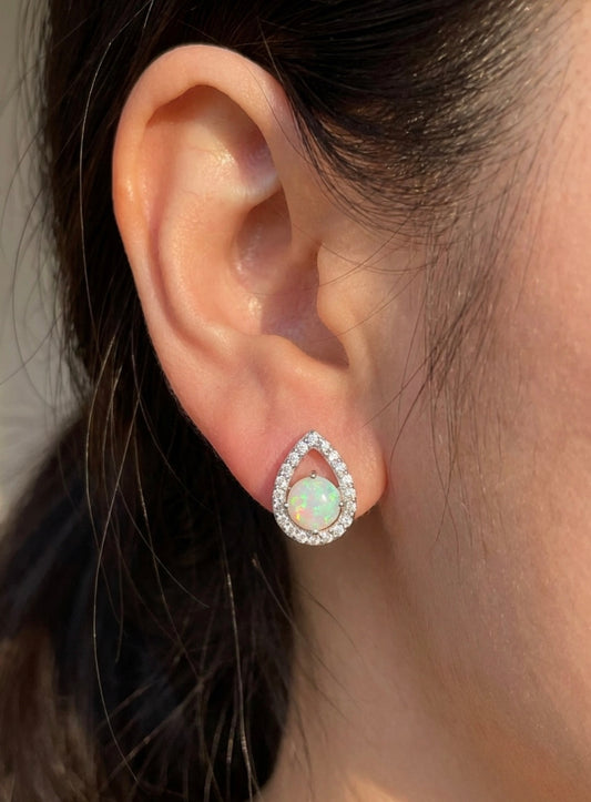 Sterling Silver Round cut Opal Stud Earrings