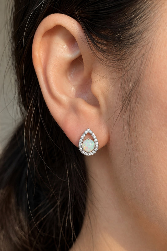 Sterling Silver Cabochon Opal Stud Earrings