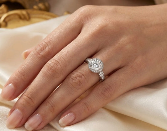 Sterling Silver Brilliant Cut Halo Ring