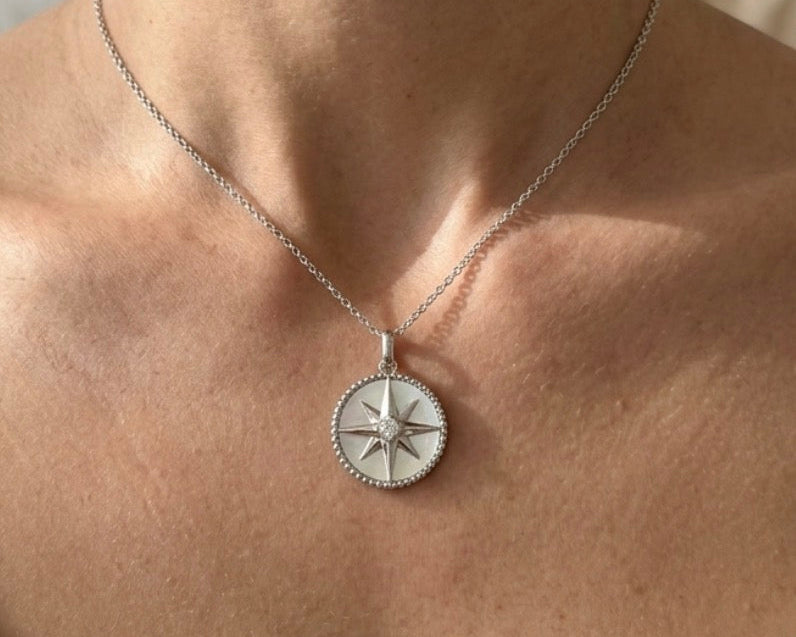Sterling Silver Mother of Pearl Compass Necklace