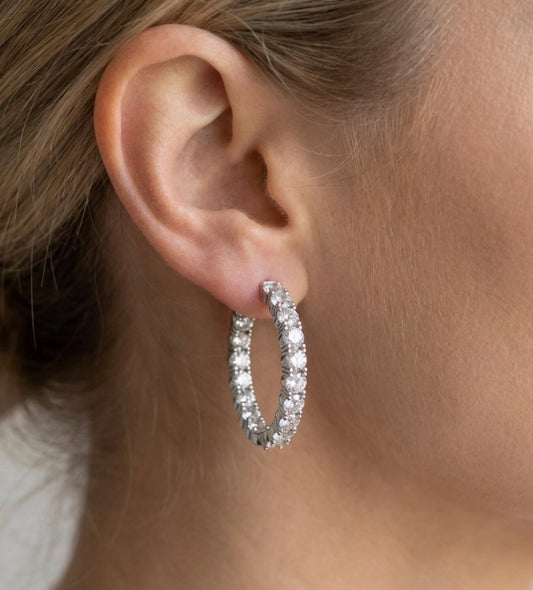 Inside-Out Round Shape 0.8 inch 2.9 ct Hoop Earrings