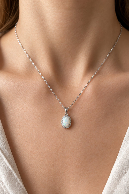 Sterling Silver Oval cut Opal Necklace
