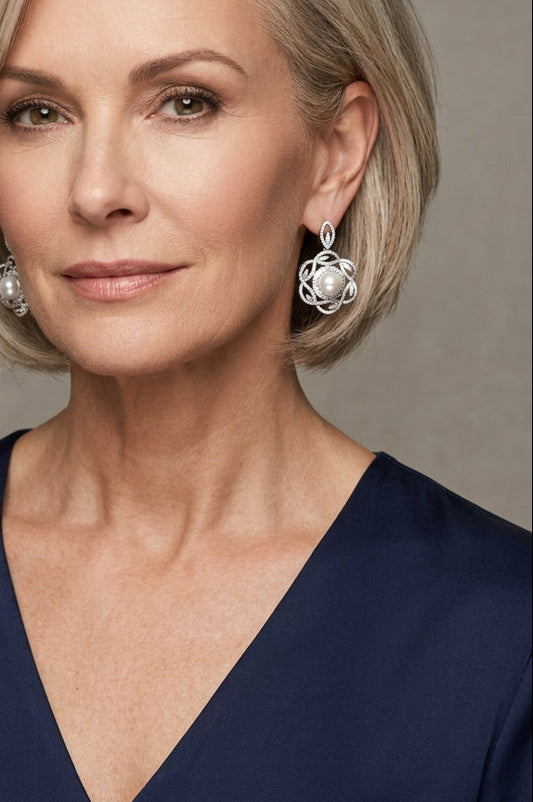 Sterling Silver Floral Design Pearl Earrings