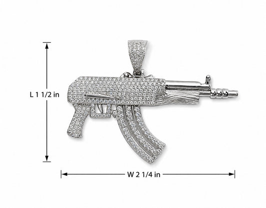 Sterling Silver Pave Encrusted Rifle Pendant
