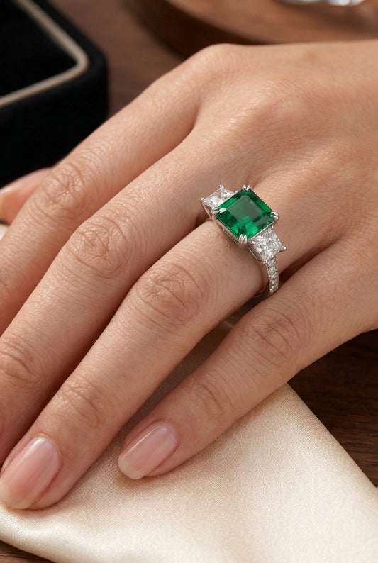 Sterling Silver Princess Cubic Zirconia 3 stone Ring