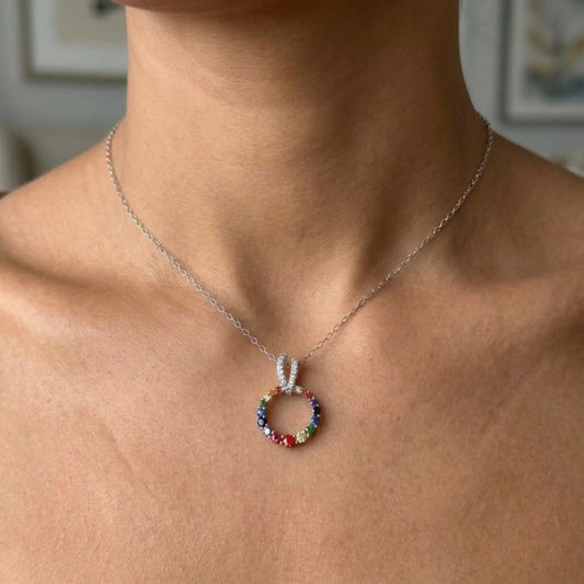 Sterling Silver Rainbow Circle Necklace