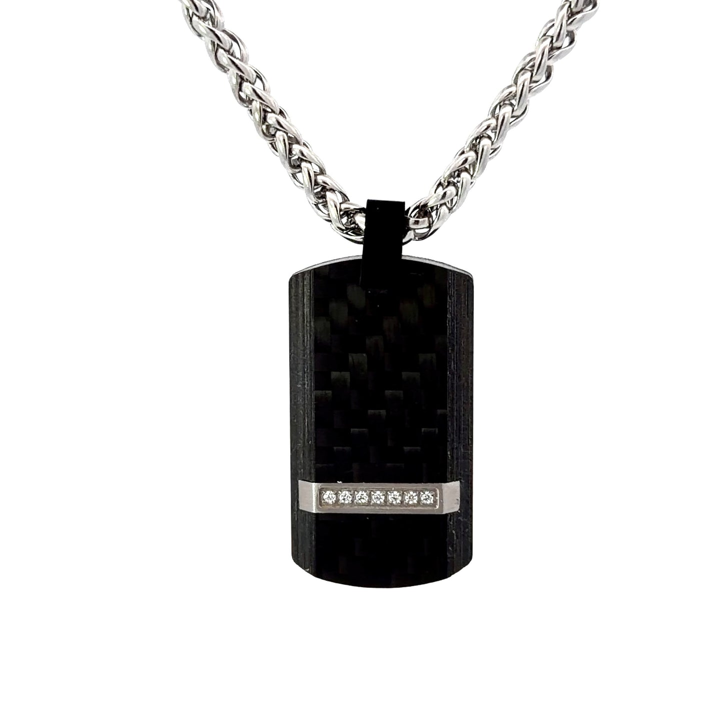 Black Stainless Steel Cubic Zirconia Tag Pendant
