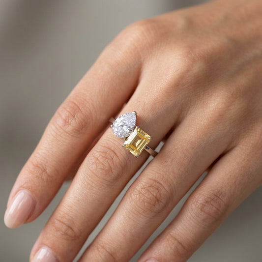Sterling Silver Yellow and White Cubic Zirconia Ring
