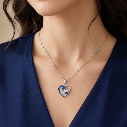 Sterling Silver Cubic Zirconia Heart Dolphin Necklace
