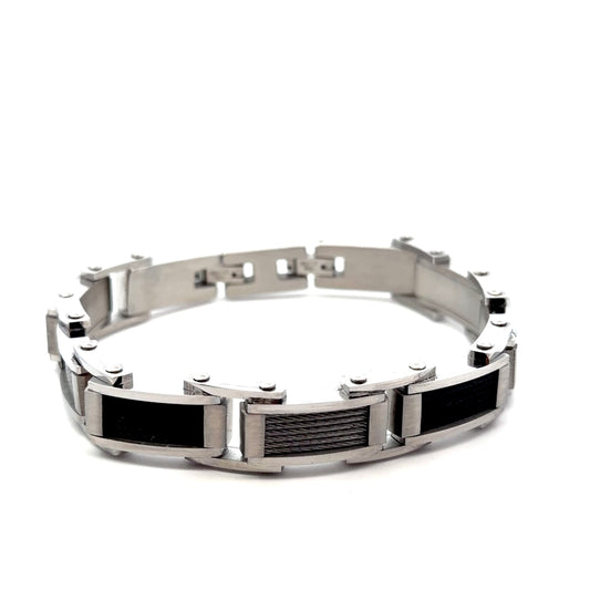 Stainless Steel Fancy Bracelet with Black Cable