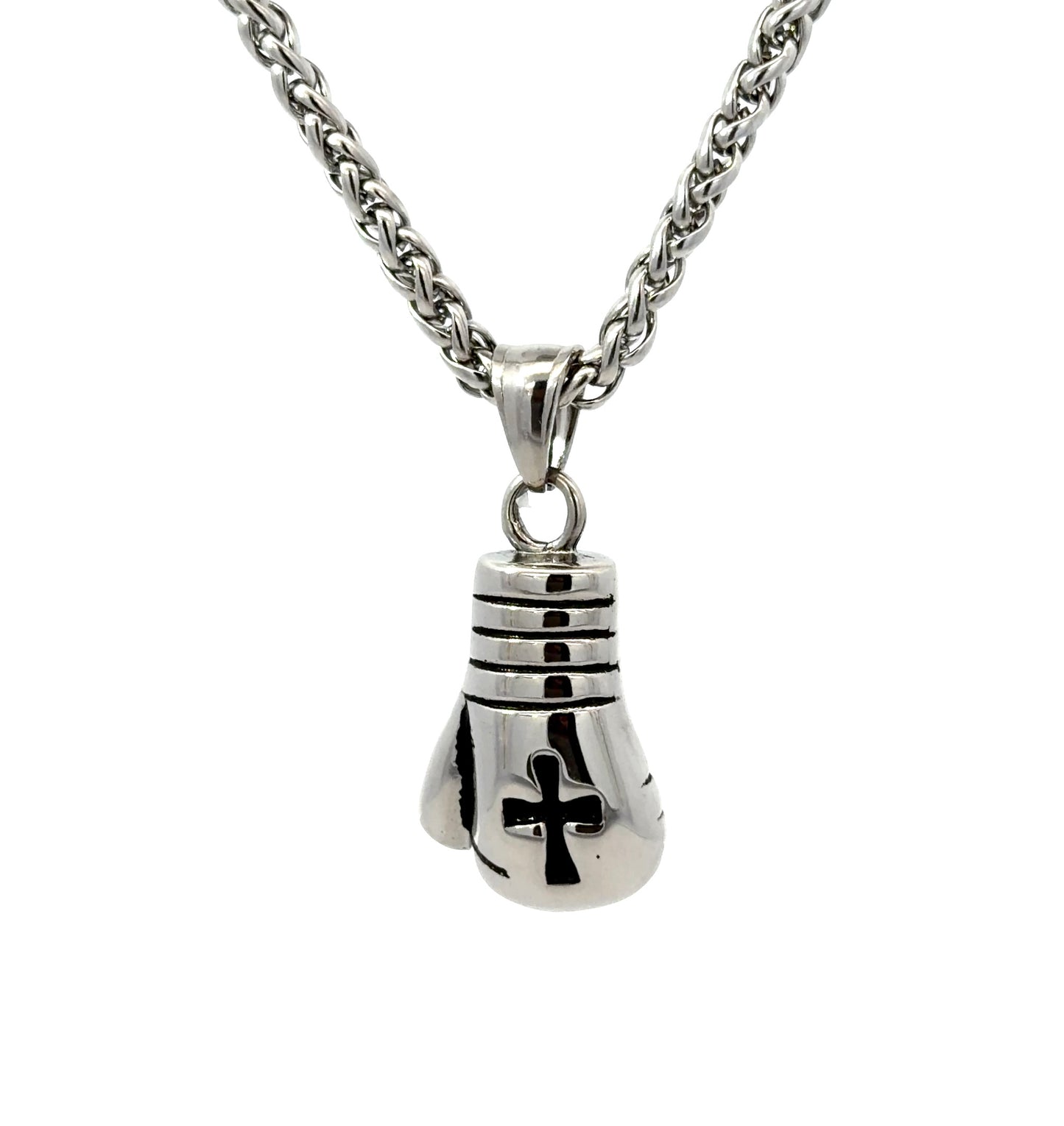 Stainless Steel Boxing Glove with Cross Pendant