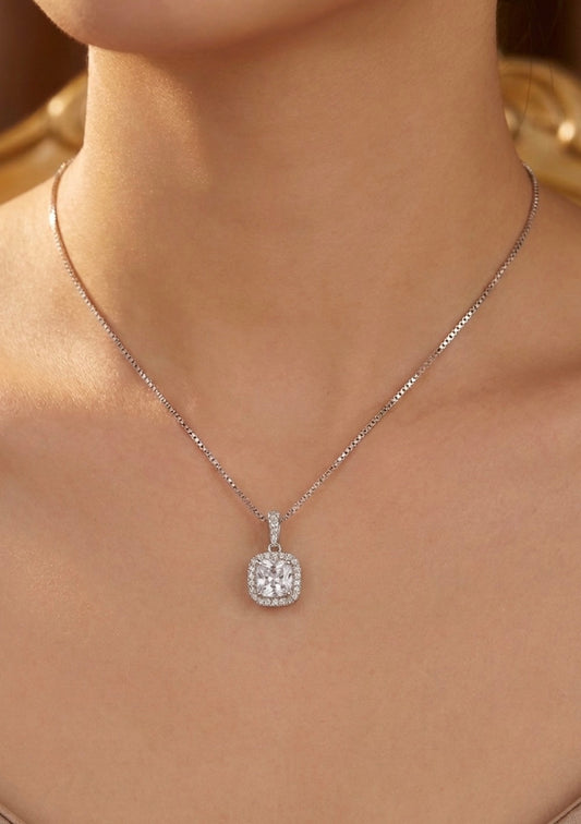 Sterling Silver Cushion cut Necklace