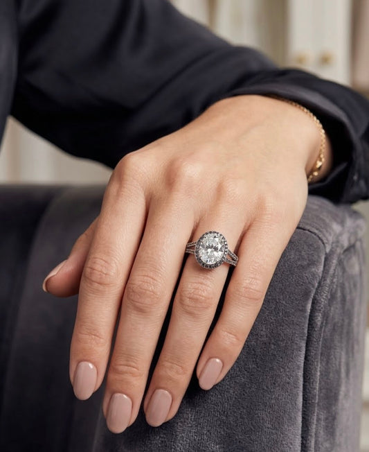 Sterling Silver Oval Cubic Zirconia Ring