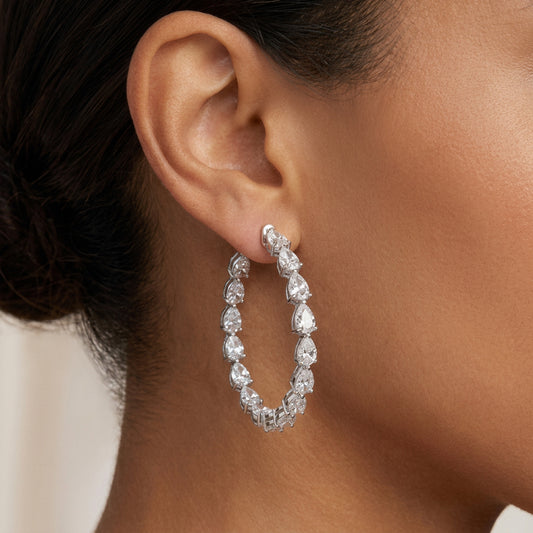 Inside-Out Oval Shape Teardrop-cut Stone Hoop Earrings