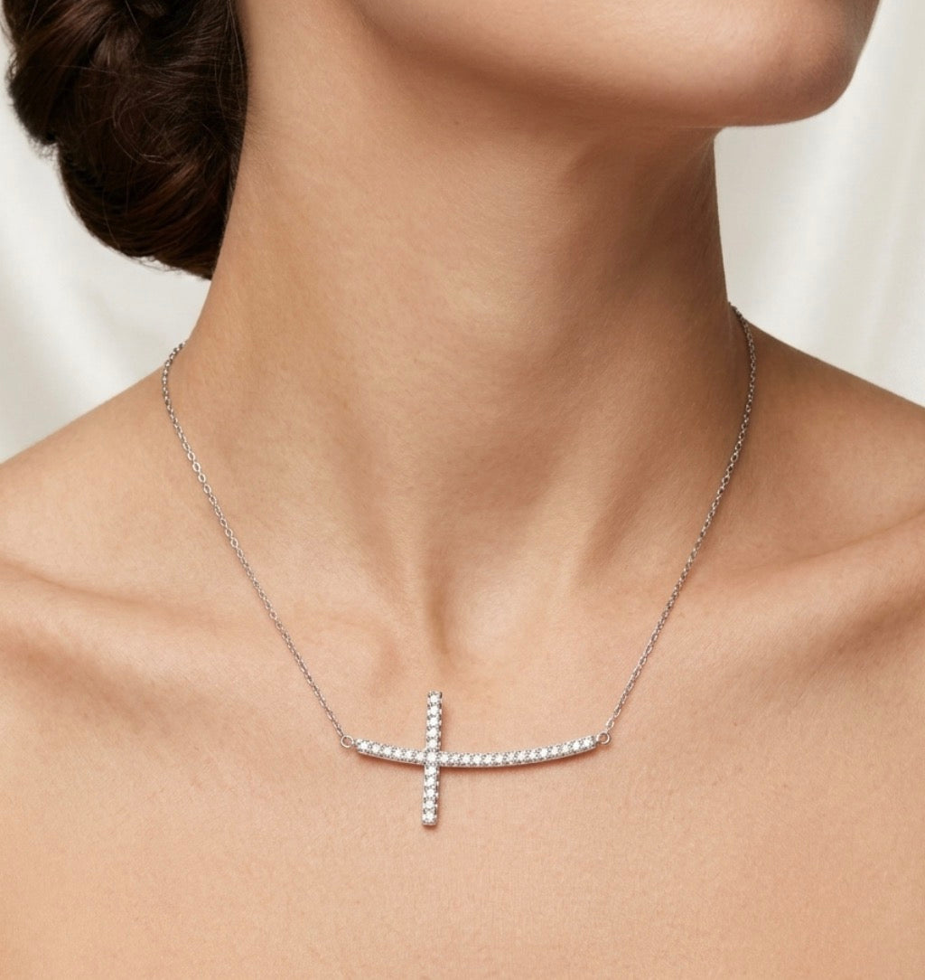 Sterling Silver Sideways Cross Pendant Necklace
