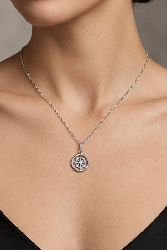 Sterling Silver Nautical Style Cubic Zirconia Necklace