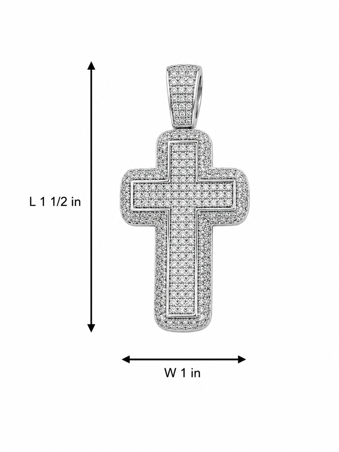 Sterling Silver Puffy Pave Encrusted Cross Pendant