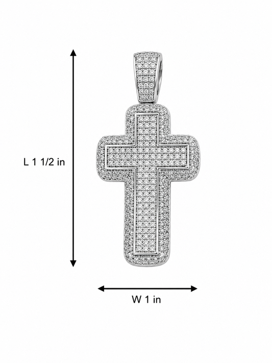 Sterling Silver Puffy Pave Encrusted Cross Pendant