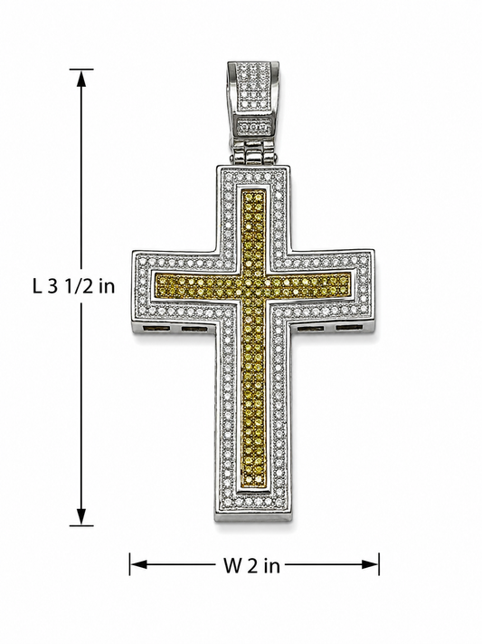 Stainless Steel Thick Pavé Encrusted Cross Pendant