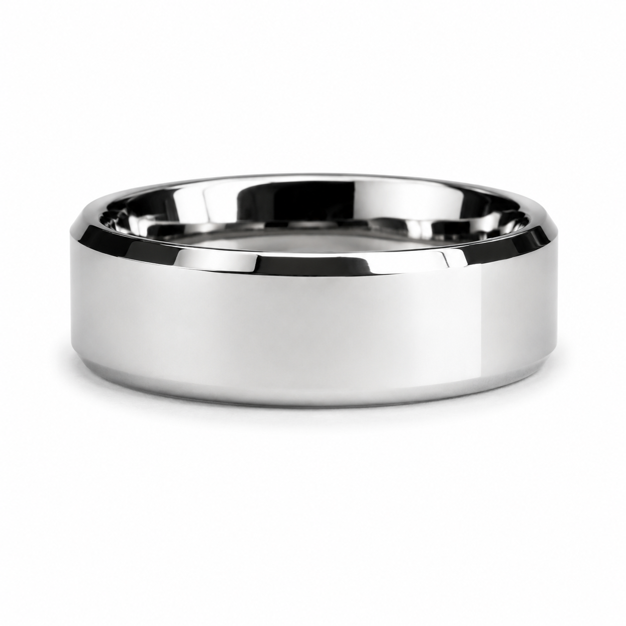 The Meridian Slim: 6mm High-Polish Silver Tungsten Band with Beveled Edges