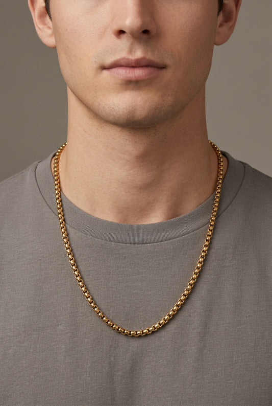 Men’s Stainless Steel Round Box Gold Chain