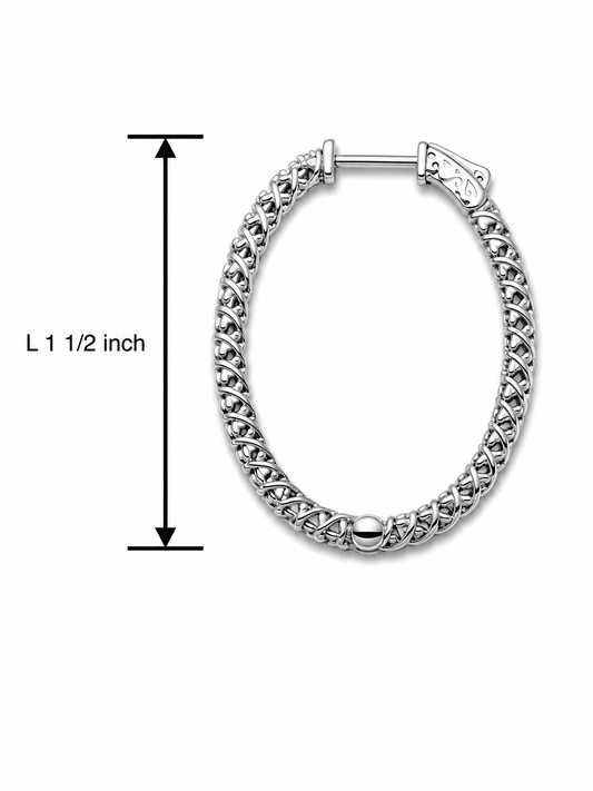 Inside-Out Oval Shape 1.54-inch 3.30 ct.Hoop Earrings