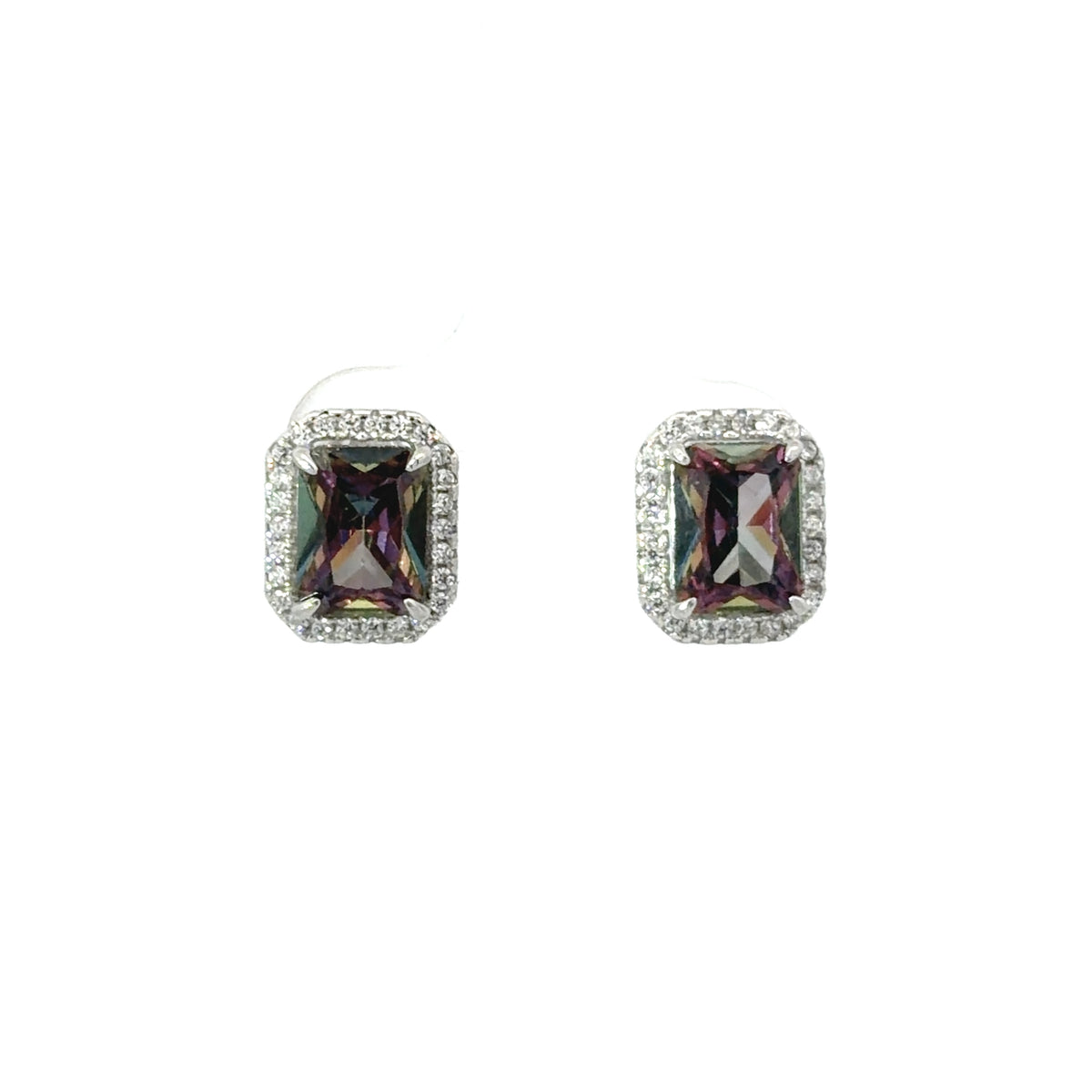 Sterling Silver Emerald Cut Amethyst Earrings