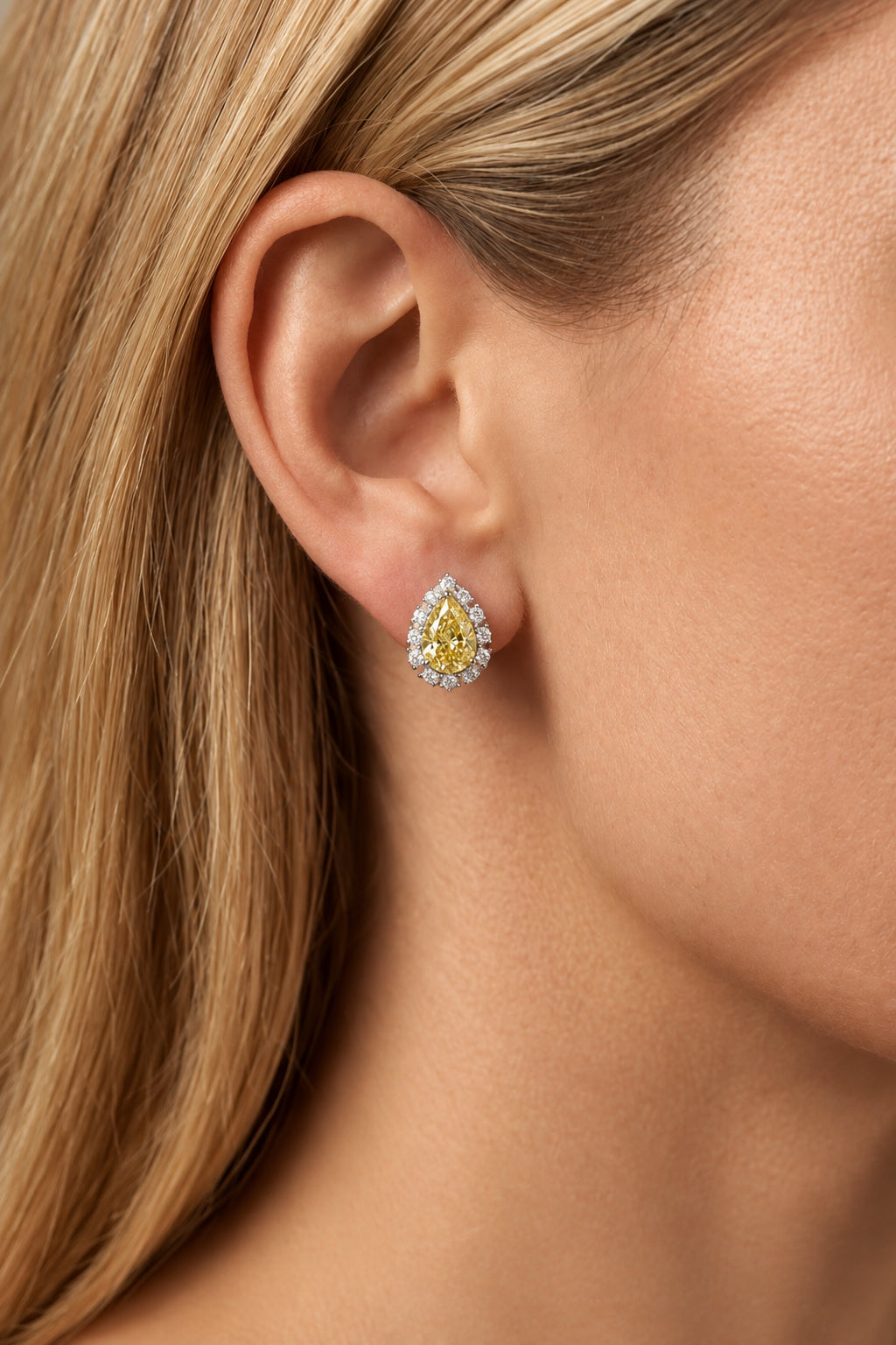 Sterling Silver Teardrop Yellow Topaz Stud Earrings