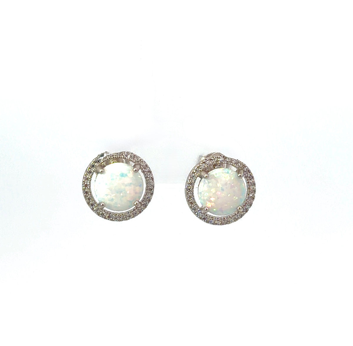 Sterling Silver Opal Halo Earrings