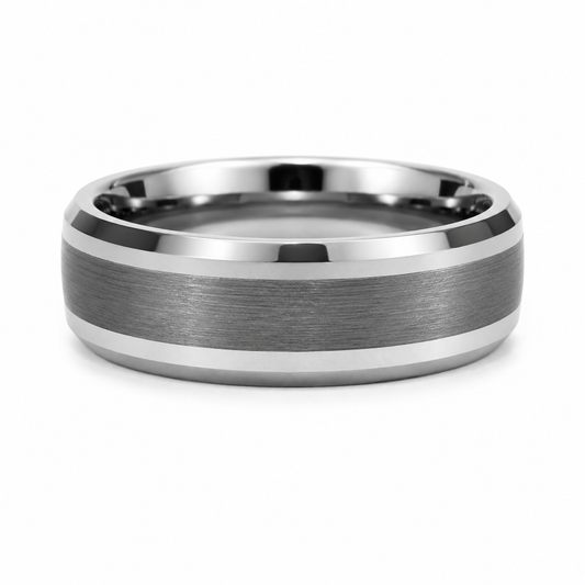 The Vanguard: Silver Brushed 6MM Tungsten Band with Beveled Edges