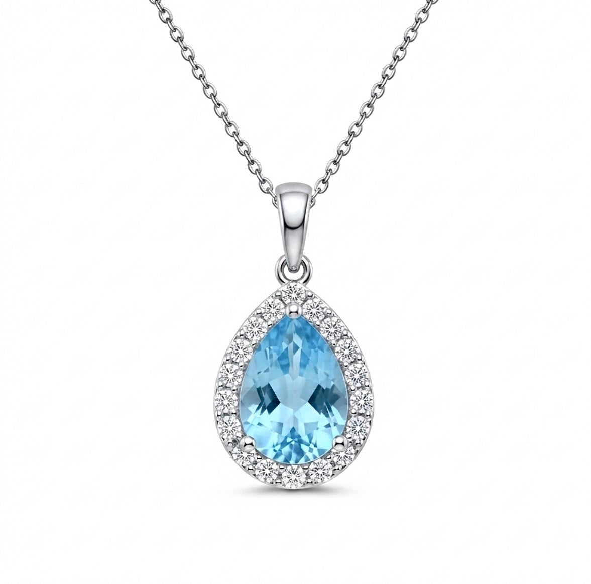 Sterling Silver Teardrop-cut Aquamarine Necklace