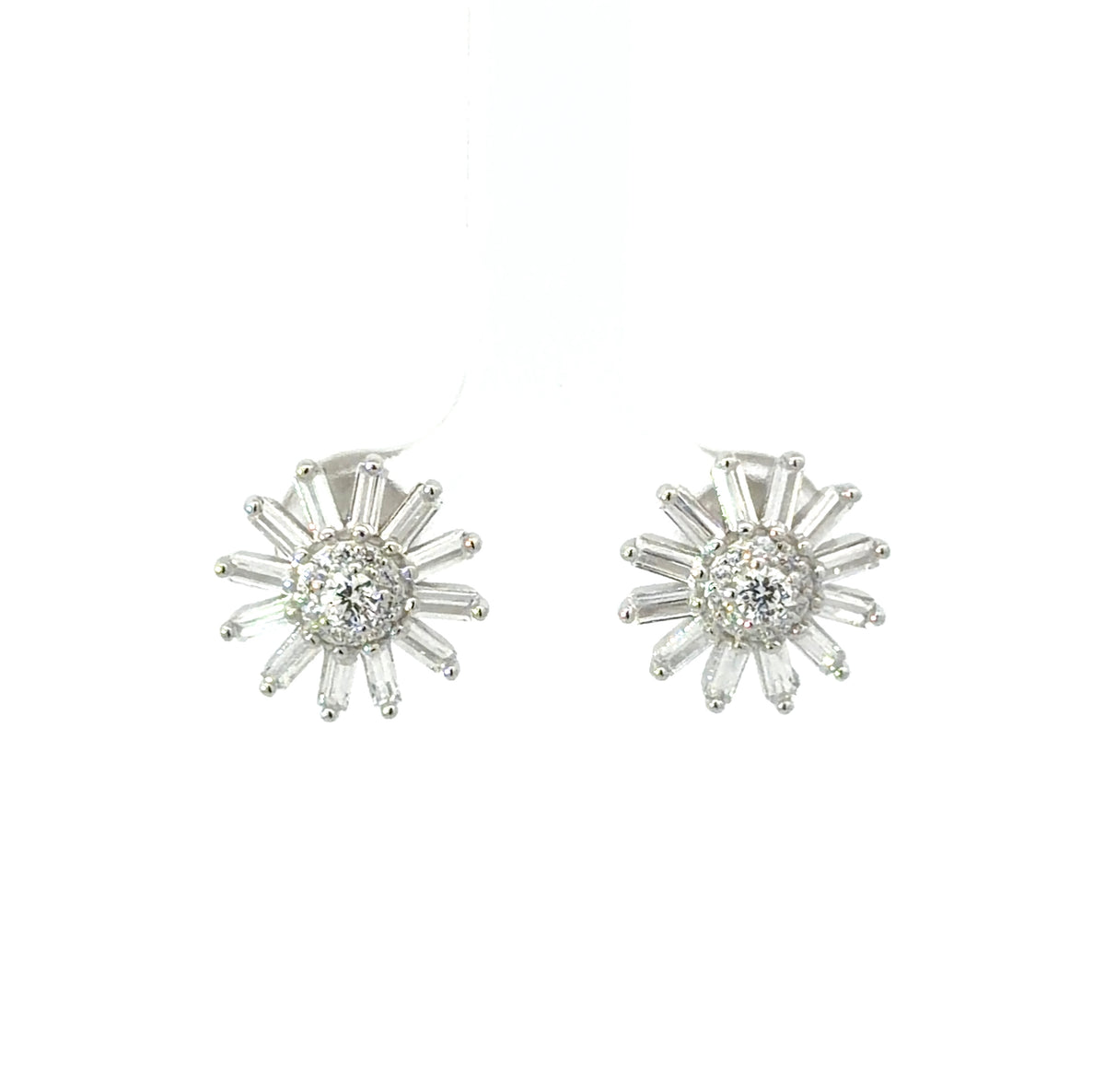 Sterling Silver Cubic Zirconia Starburst Earrings