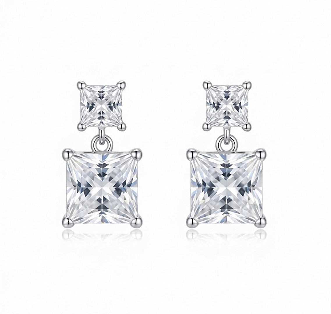 Sterling Silver Princess Cut Cubic Zirconia Drop Earrings