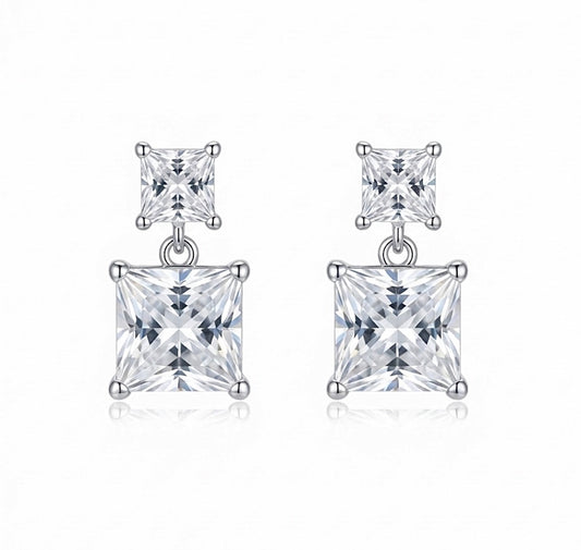 Sterling Silver Princess Cut Cubic Zirconia Drop Earrings