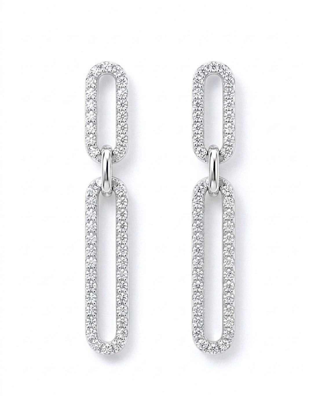 Sterling Silver Cubic Zirconia Link Earrings#
