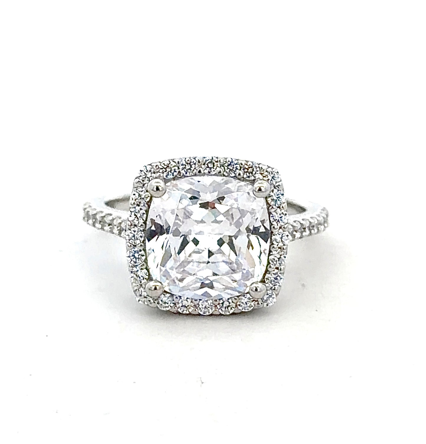 Sterling Silver Cushion Cut Halo Ring