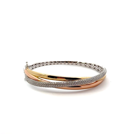 Sterling Silver Gold Plated Cubic Zirconia Bangle Bracelet