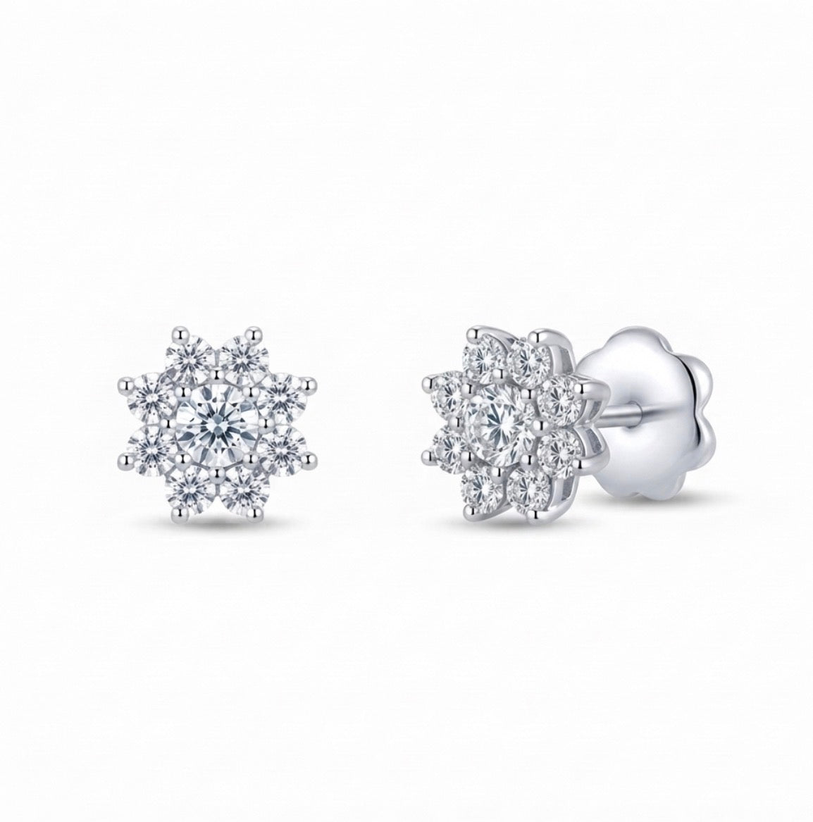 Sterling Silver Cubic Zirconia Floral Stud Earrings