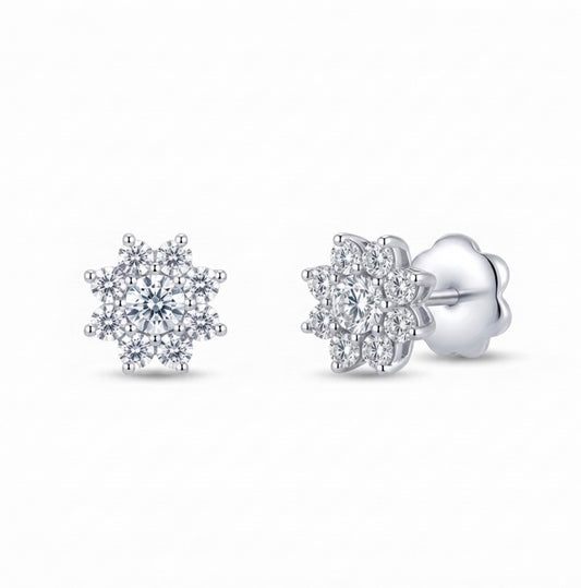 Sterling Silver Cubic Zirconia Floral Stud Earrings