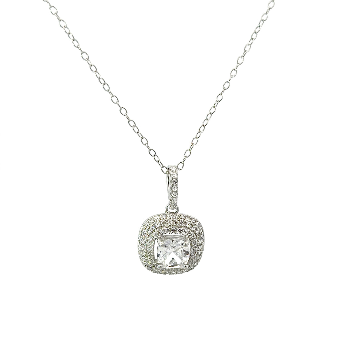 Sterling Silver Double Halo Necklace