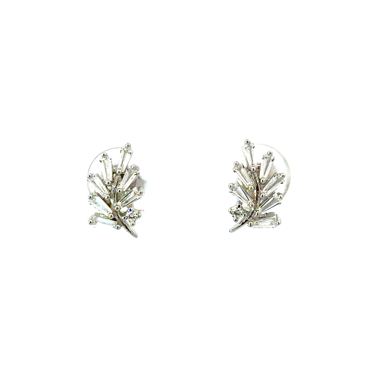 Sterling Silver Cubic Zirconia Leaf Stud Earrings