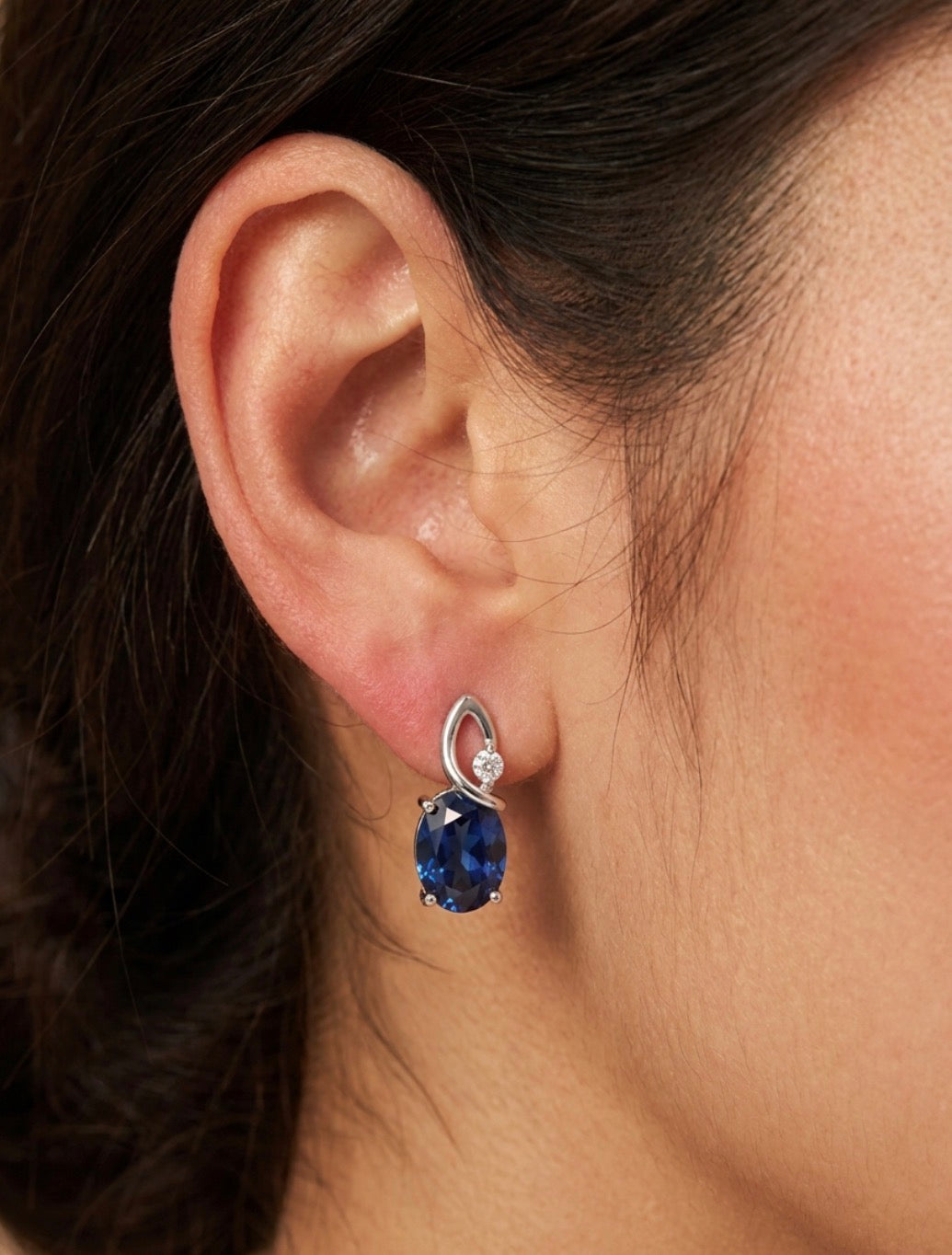 Sterling Silver Oval cut Sapphire Earrings