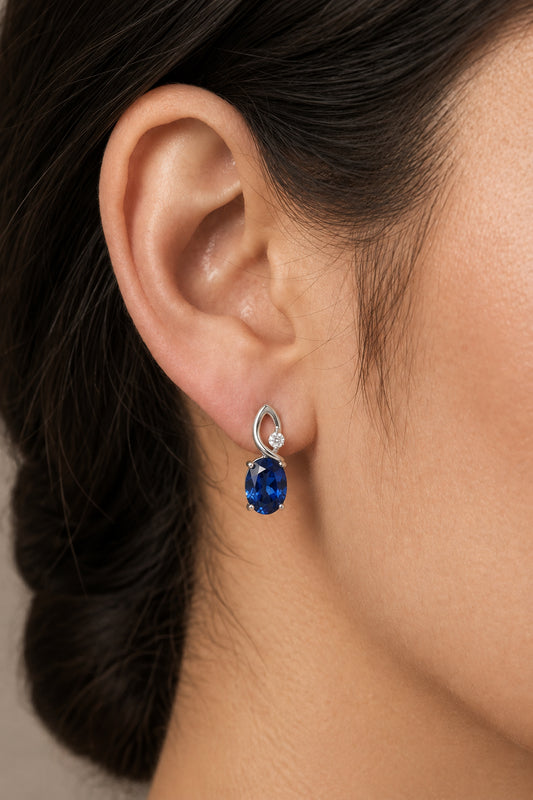 Sterling Silver Oval Sapphire Stud Earrings