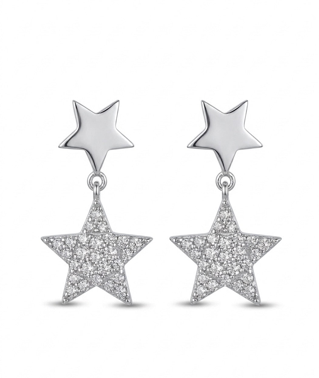 Sterling Silver Cubic Zirconia Pave-set Double Star Earrings