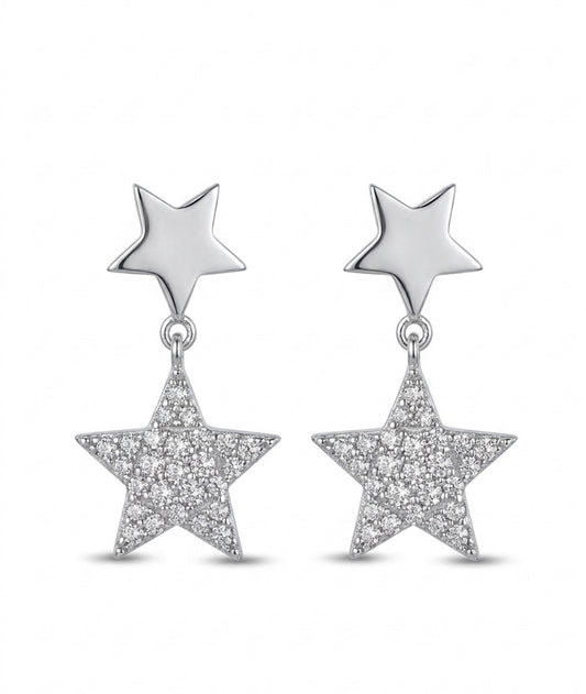 Sterling Silver Cubic Zirconia Double Star Earrings