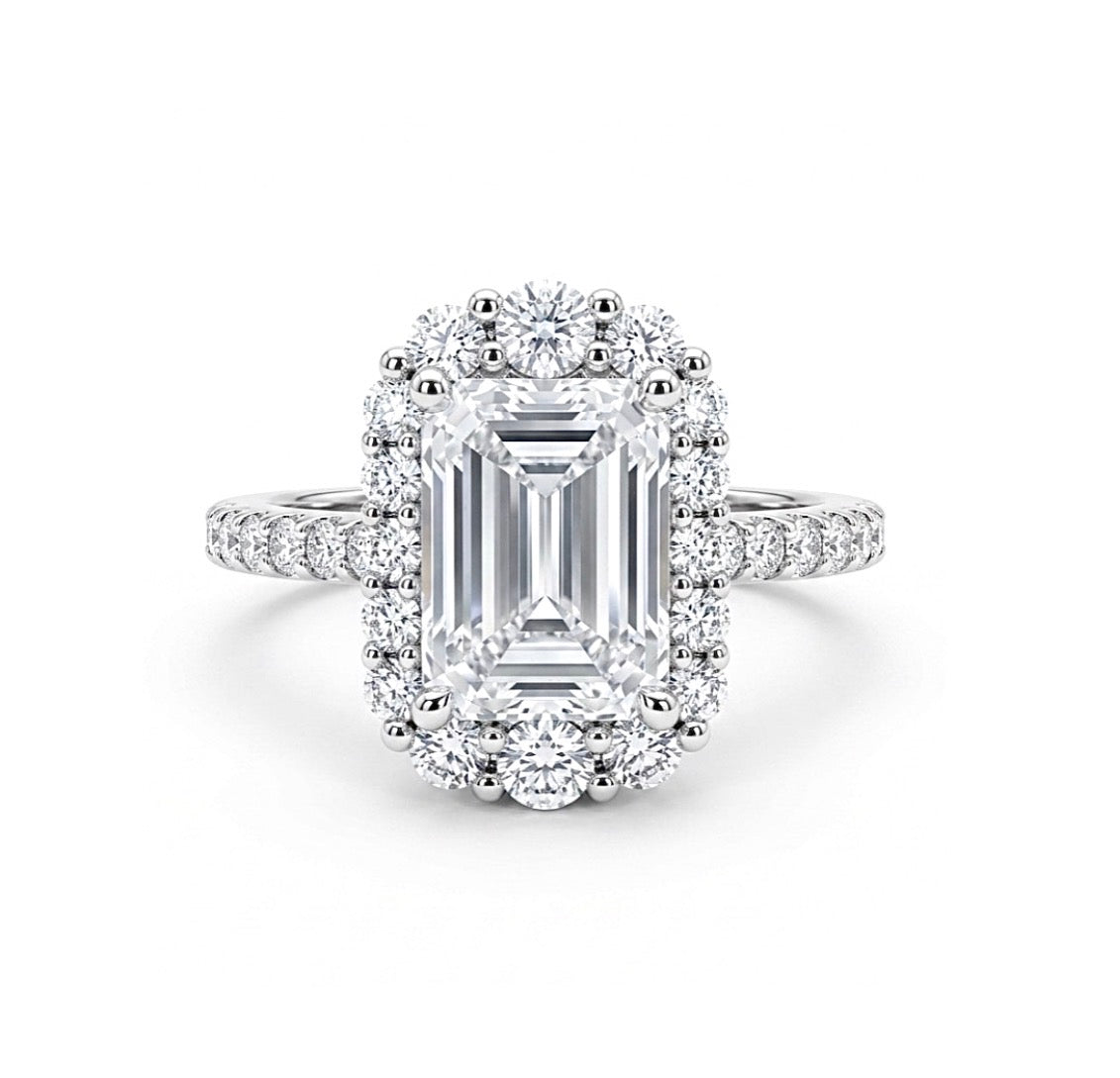 Sterling Silver Emerald cut Halo Ring