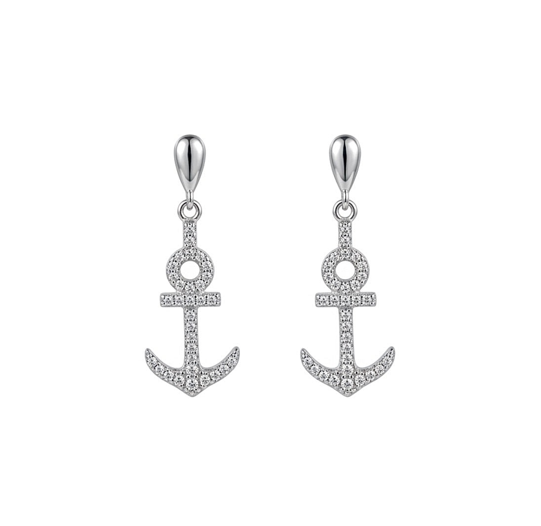 Sterling Silver Cubic Zirconia PaveSet Anchor Earrings