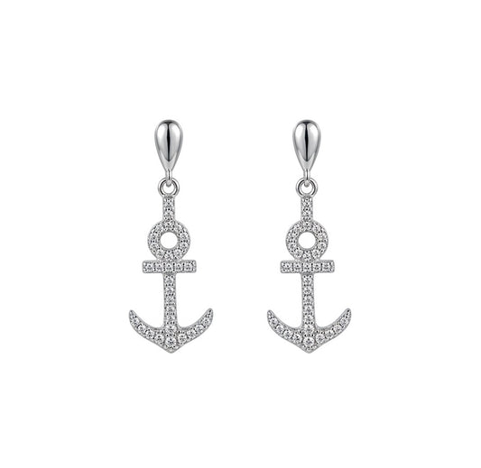 Sterling Silver Cubic Zirconia PaveSet Anchor Earrings